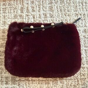 Stella & Dot Burgundy Faux Fur Clutch